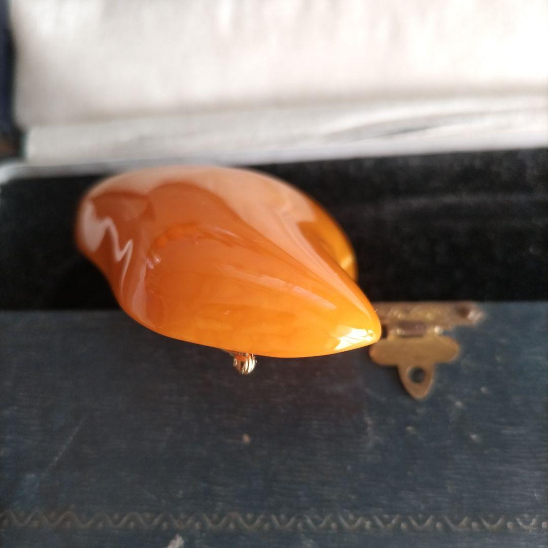 大振り ロイヤルアンバー 天然琥珀 ブローチ ヴィンテージ