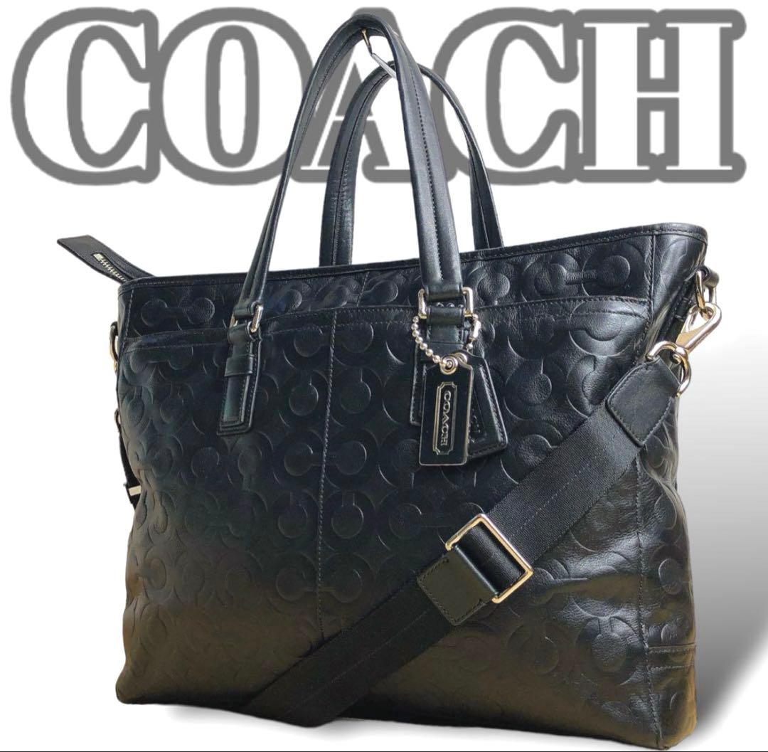 COACH オプアート柄 2way バッグ BLACK 牛革　70253