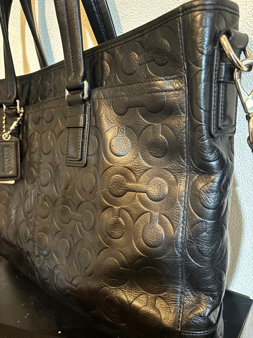 COACH オプアート柄 2way バッグ BLACK 牛革　70253