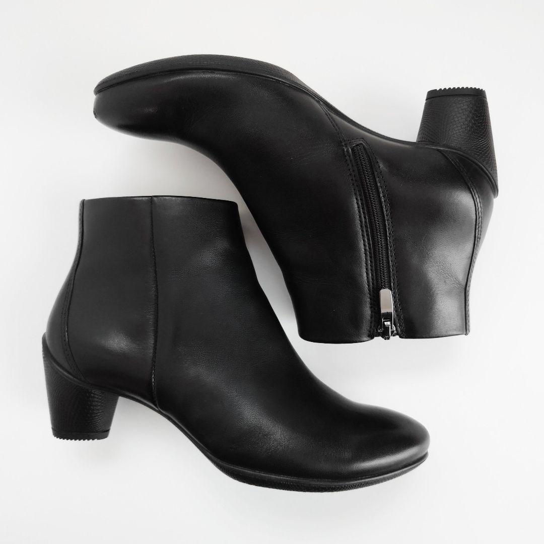 美品 エコー スカルプテッド 45 アンクルブーツ サイドジップ ブラック 本革