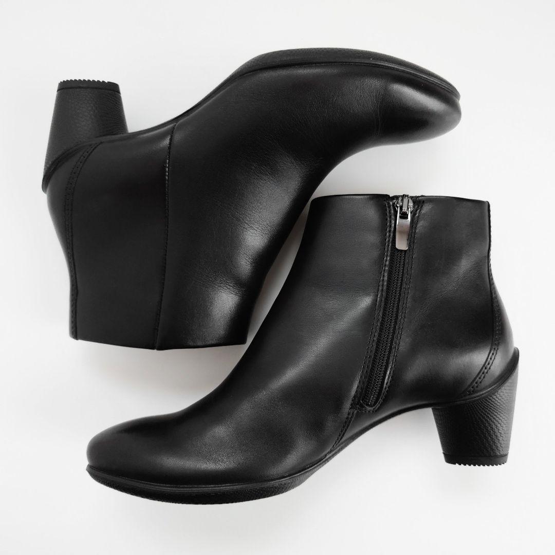 美品 エコー スカルプテッド 45 アンクルブーツ サイドジップ ブラック 本革