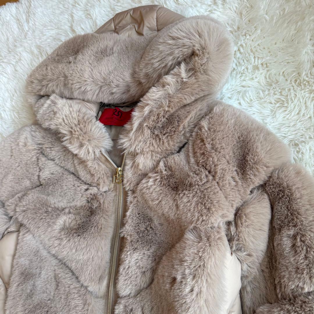 リナシメント ファー×キルティング切替 フーディコート S ベージュ ジャケット