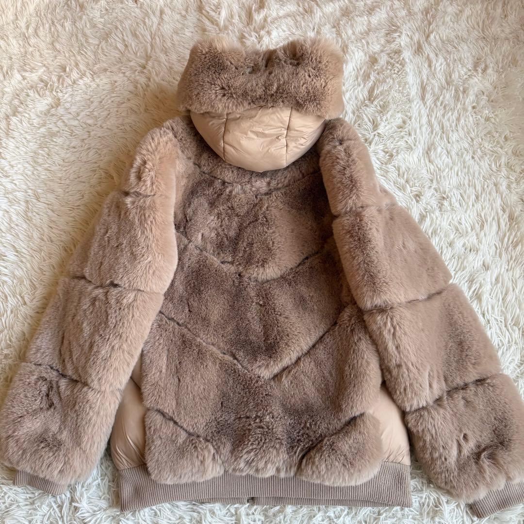 リナシメント ファー×キルティング切替 フーディコート S ベージュ ジャケット