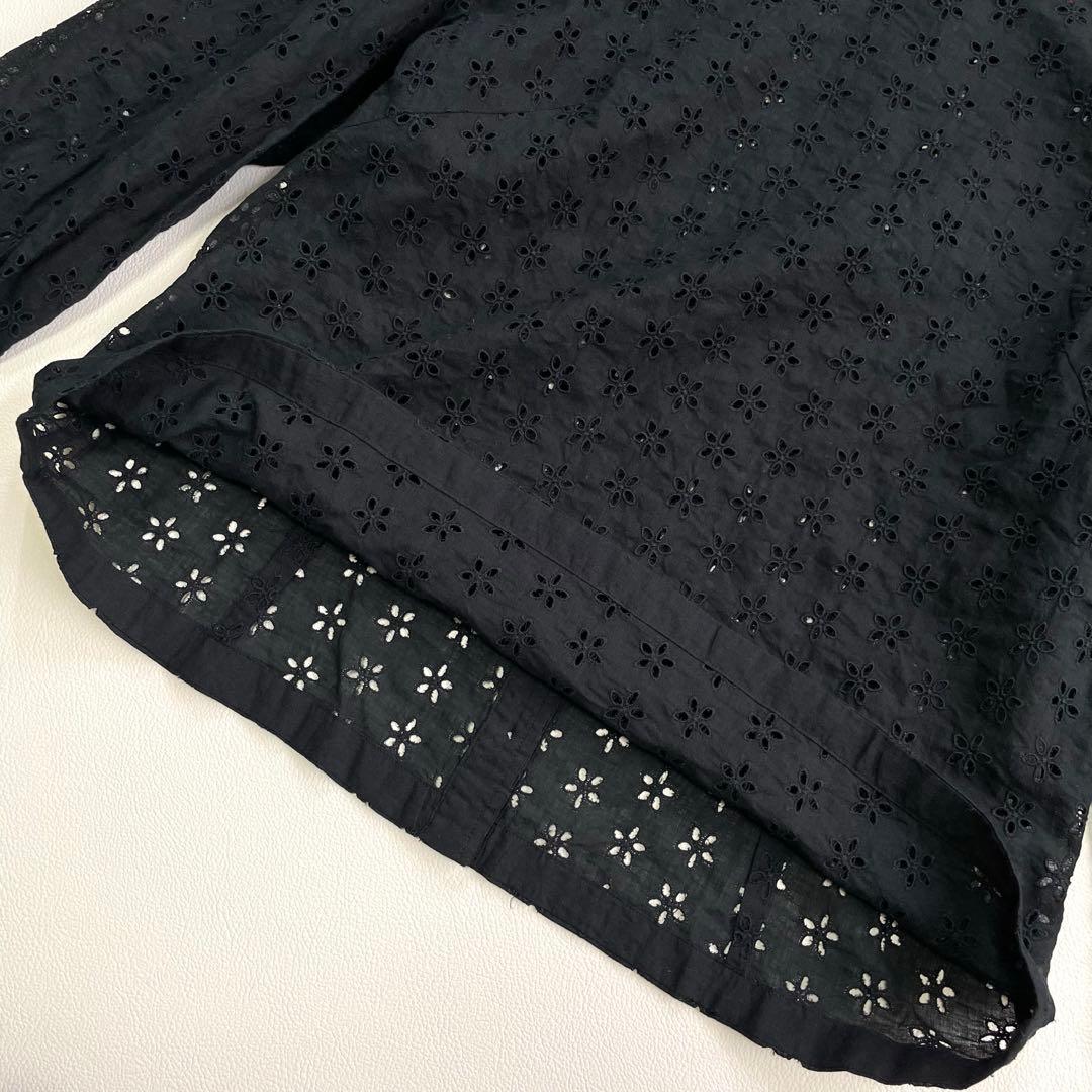 6325【美品】45R カットワークブラウス　度甘平カットワークブラウス 黒