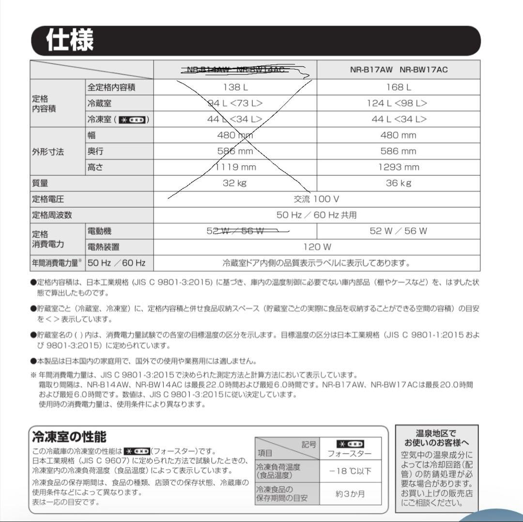 panasonic 冷蔵庫 2ドア 小型 168L NR-BW17AC