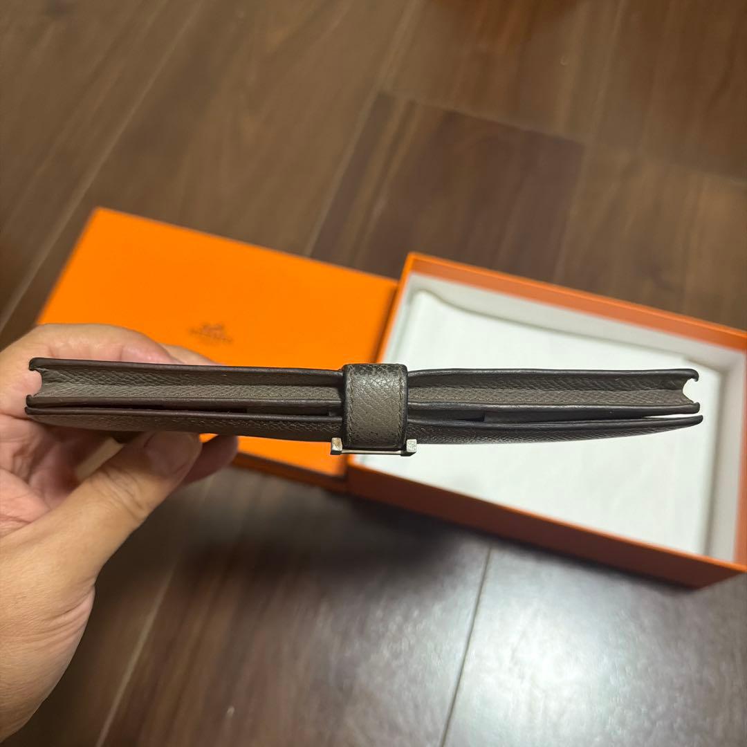 【美品】HERMES べアン スフレ グレー レザー 長財布 箱付き