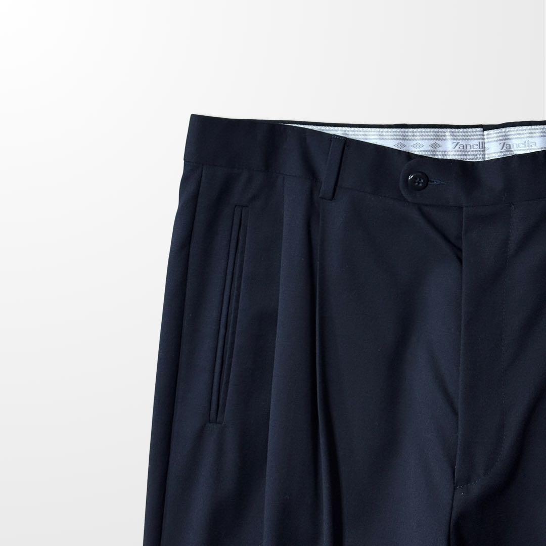 ザネッラ　W34　ワイド　ツータック　スラックス　ブラック　ダークネイビー　古着