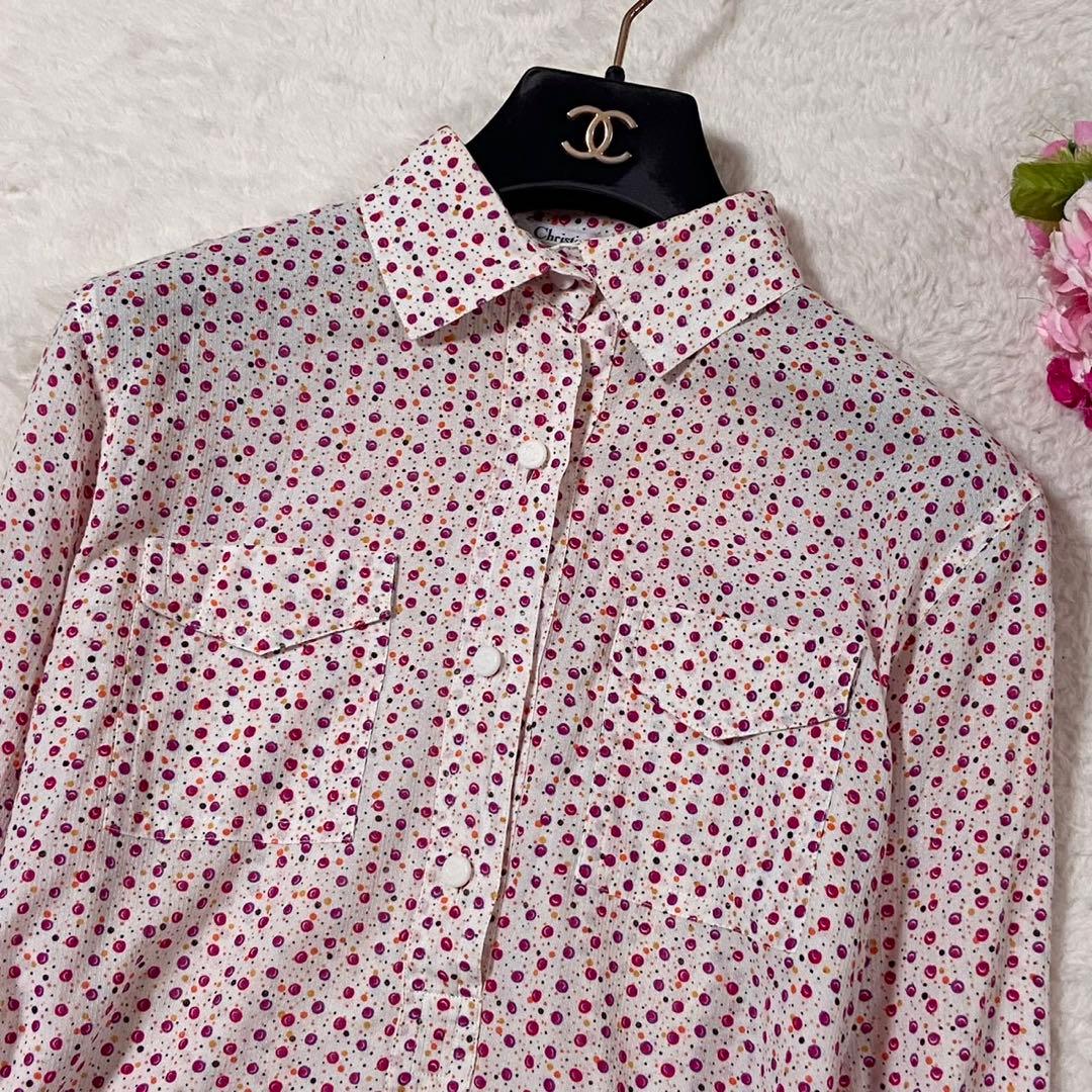 【美品】クリスチャンディオール 総柄 シャツ 長袖 ピンク Sサイズ相当