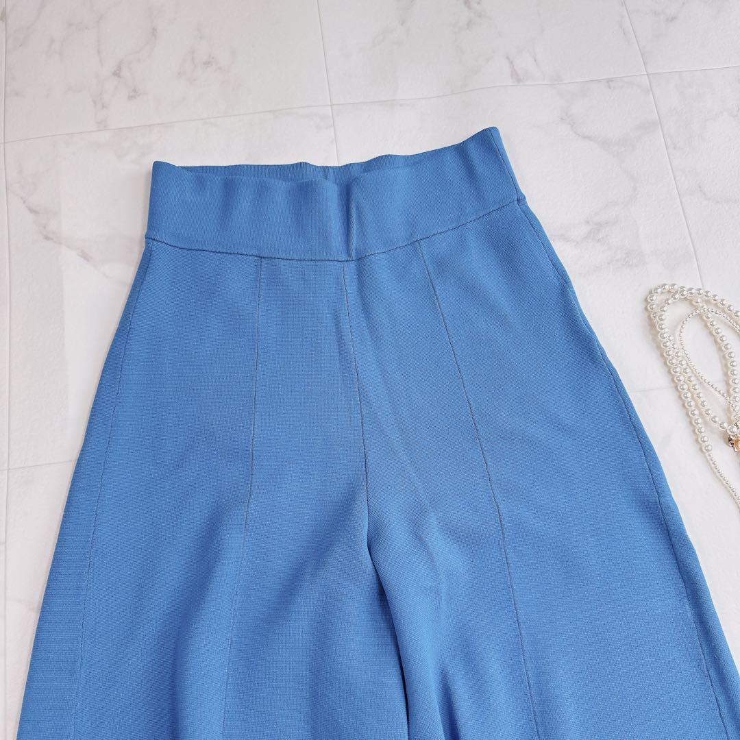 アドーア ドライストレッチ　スリット入り ニットワイドパンツ　ブルー　38