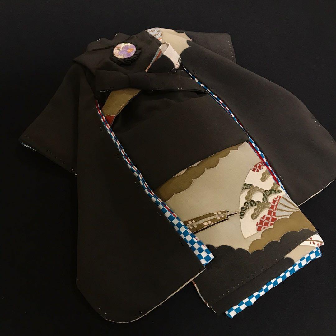 ＊ 市松人形 12号 アンティーク 黒留袖 着物 帯 ＊ 留袖 大正