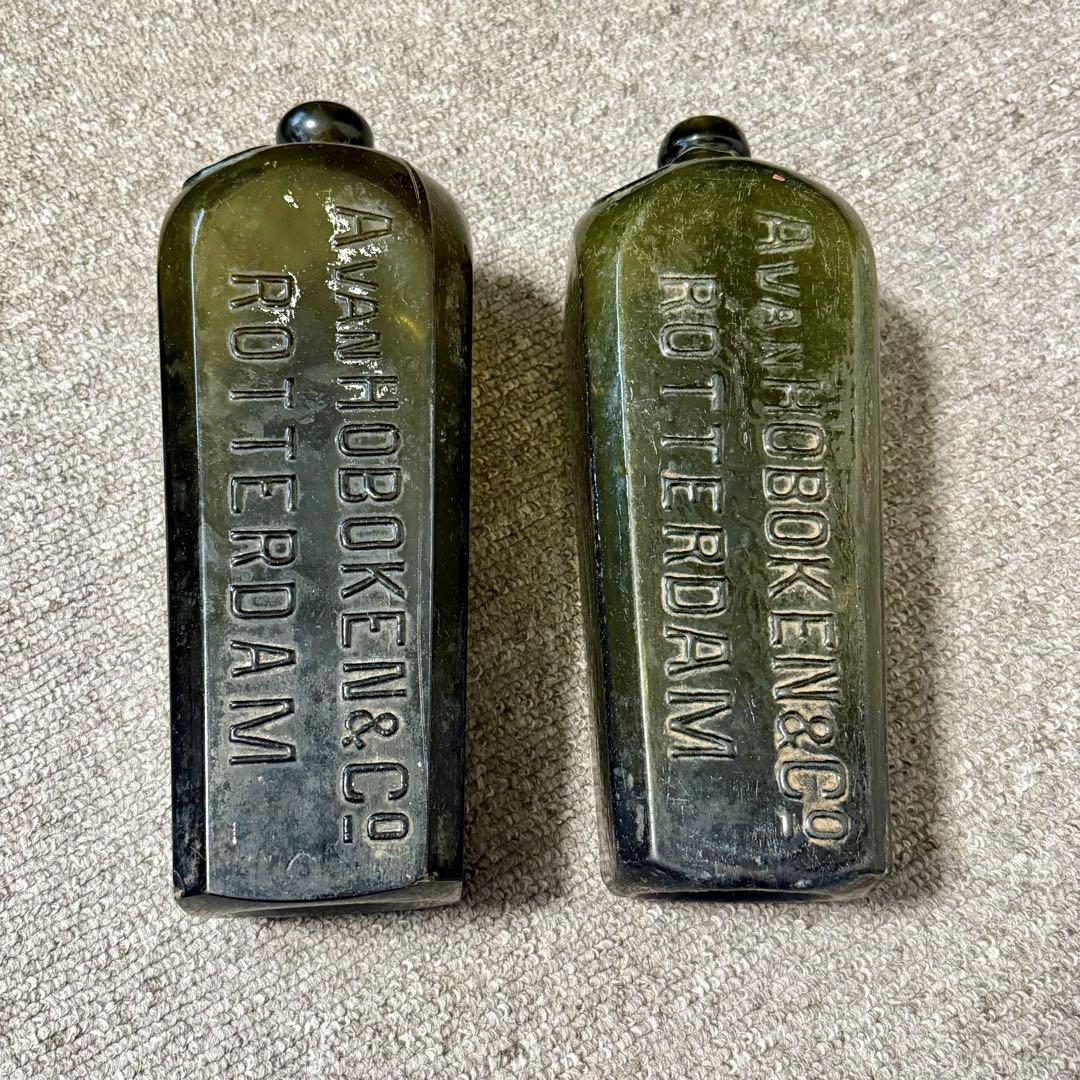 オランダ瓶　ジンボトル　骨董　古いガラス　ガラス瓶 角瓶　レトロ　ヴィンテージ