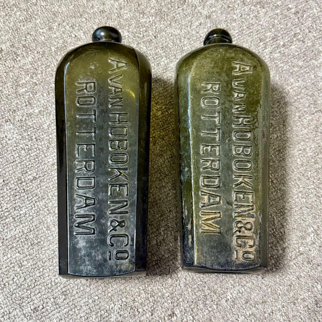 オランダ瓶　ジンボトル　骨董　古いガラス　ガラス瓶 角瓶　レトロ　ヴィンテージ