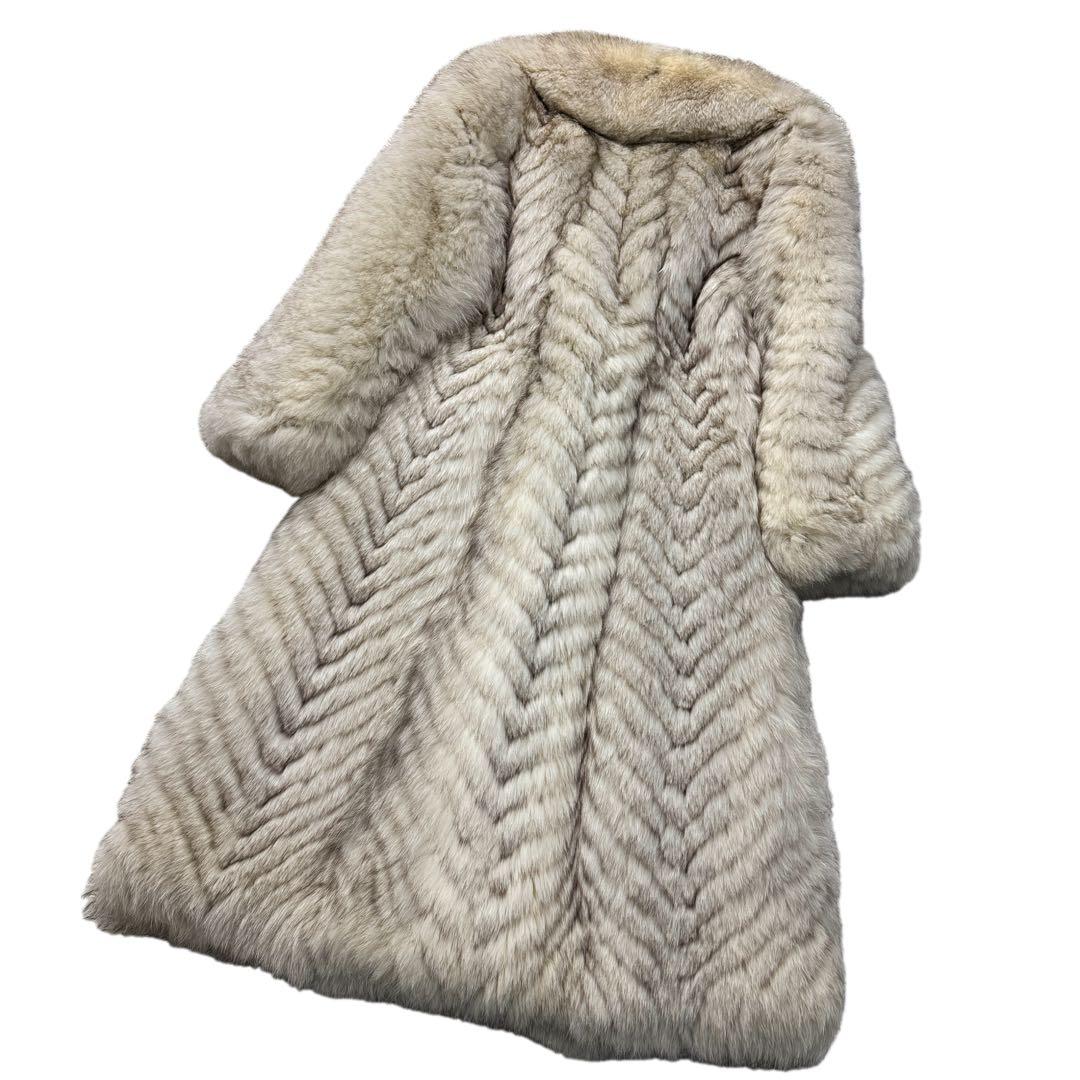 総丈112cm　エンバ　ブルーフォックス　ロング丈　リアルファーコート　L相当