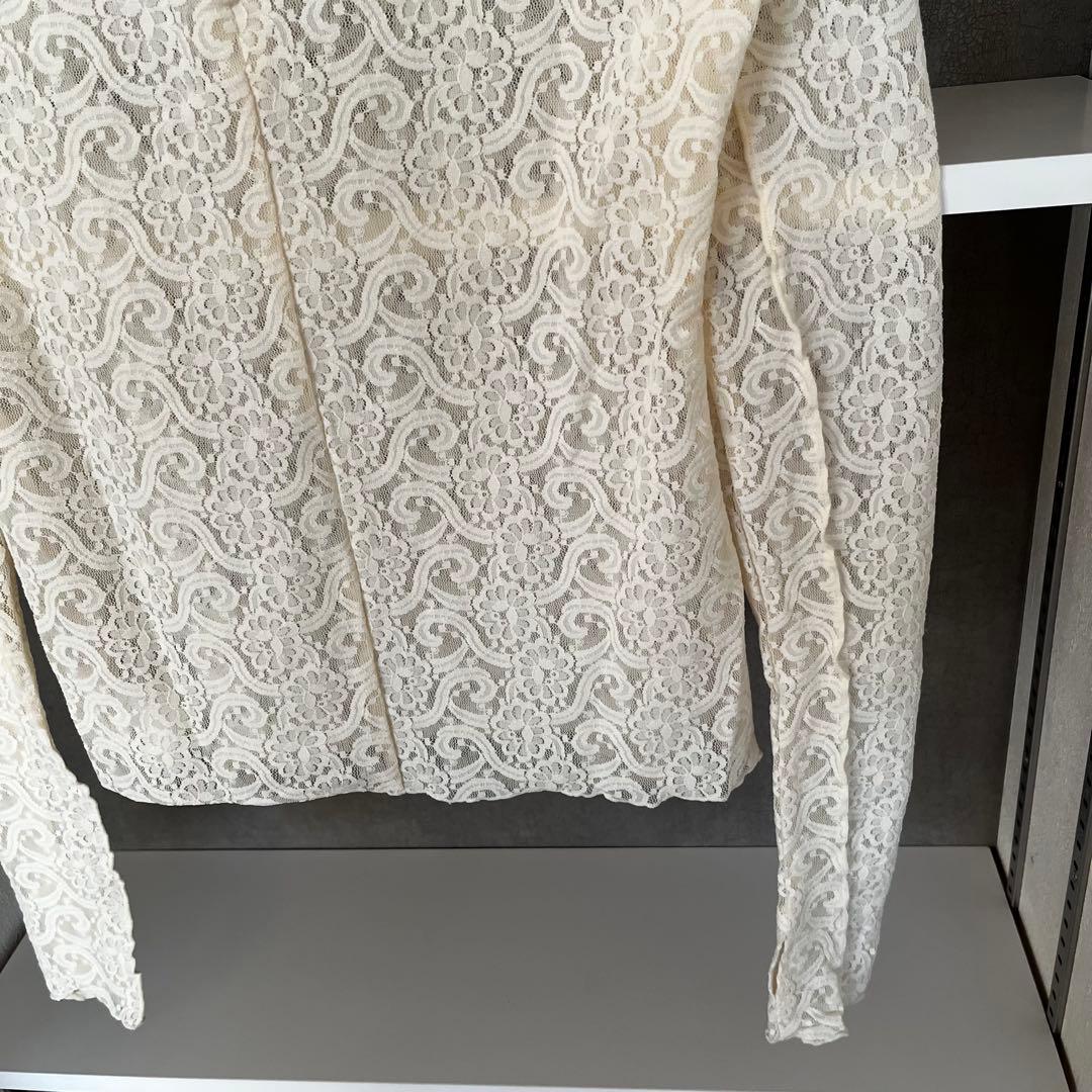 プランクプロジェクト　レースシアープリントカットソー　ホワイト　長袖　シースルー