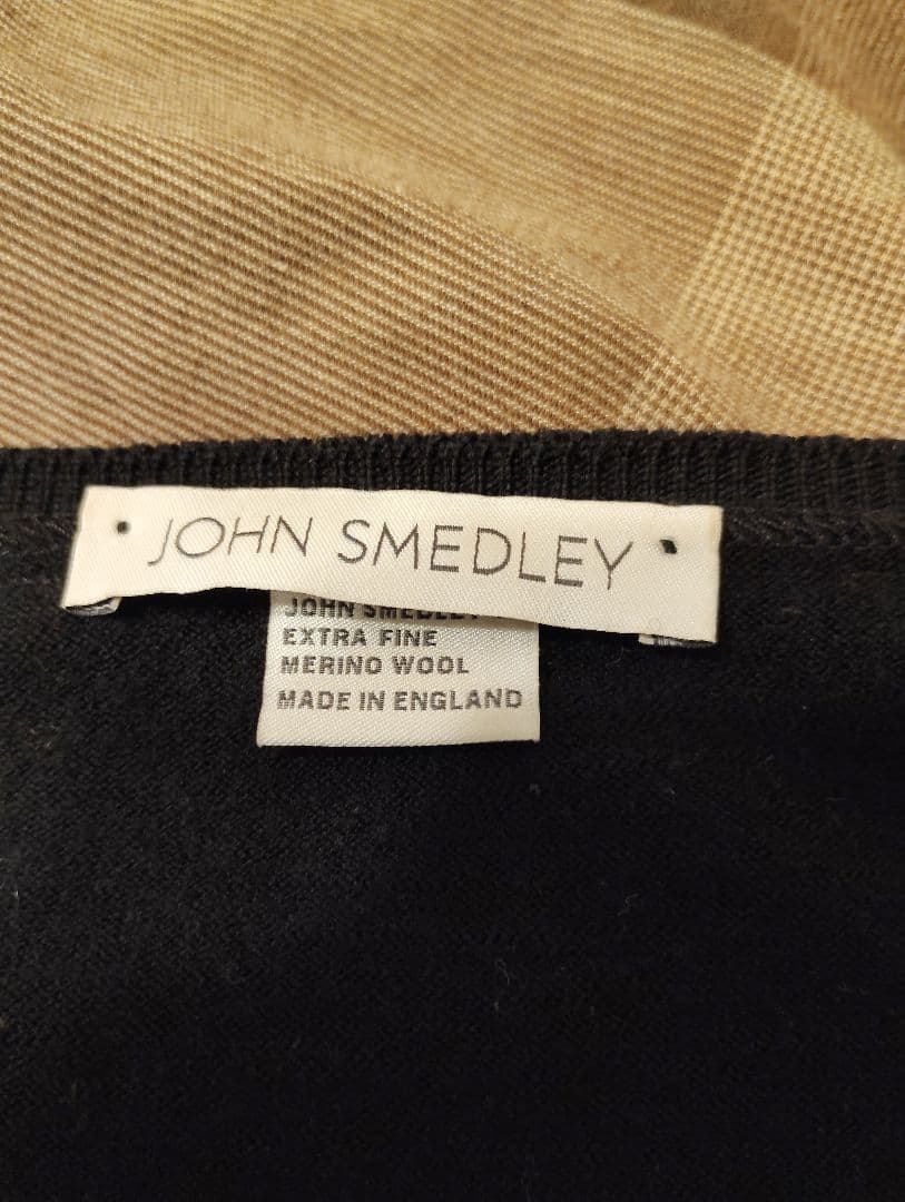 英国製 ジョンスメドレー長袖ウール ニットポロ ブラック