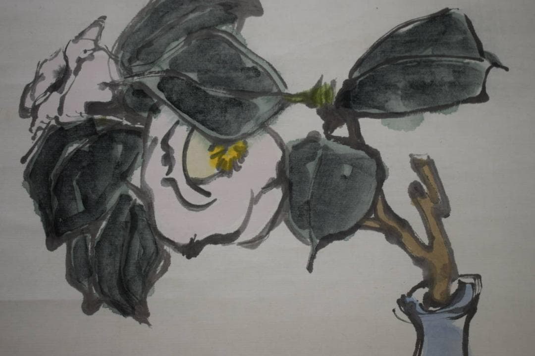 真作/蘭亭/惜春/椿画/曙茶掛/横物/桐共箱付/布袋屋掛軸HI-520