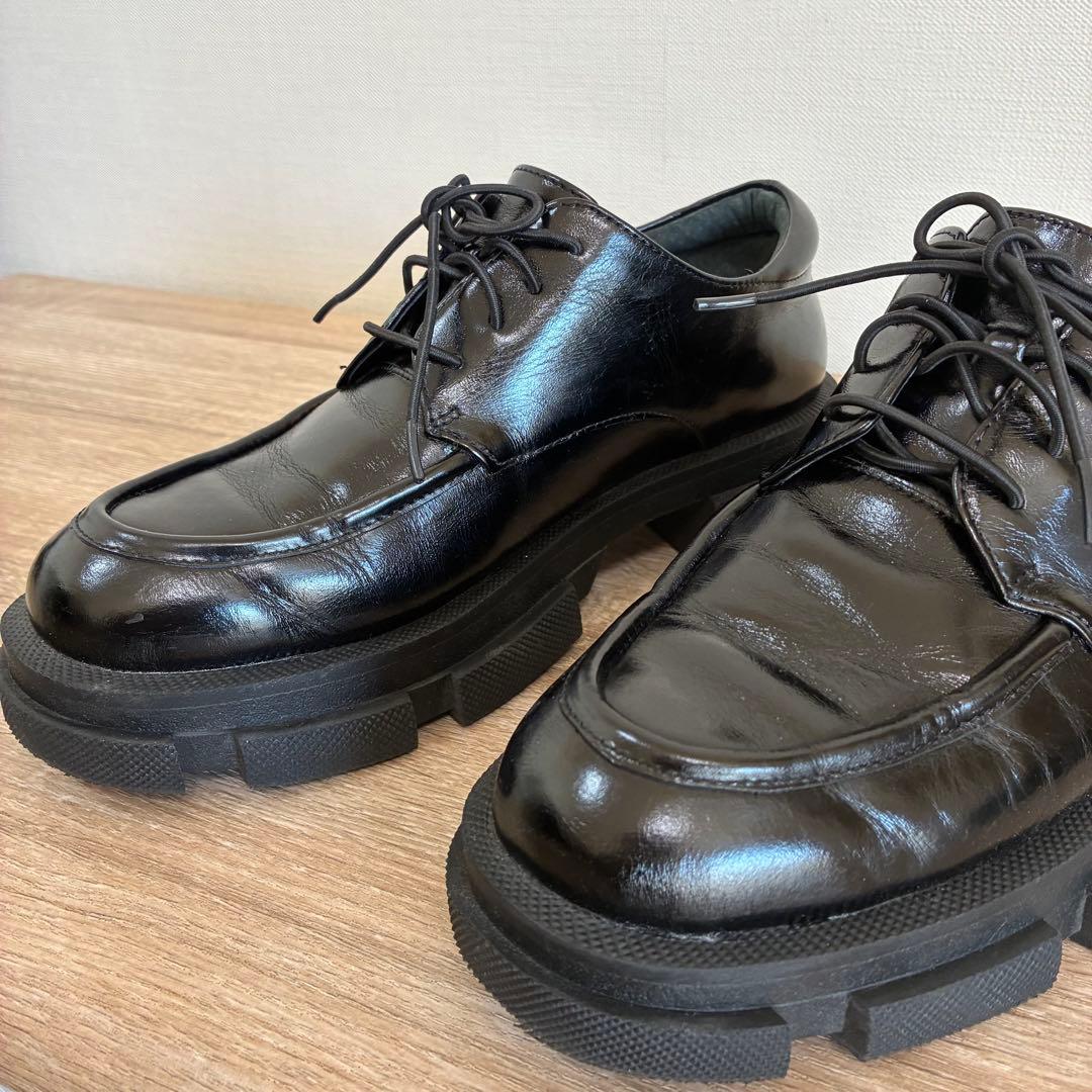 MANA マナ 23.5cm レースアップ ローファー 厚底 ブラック