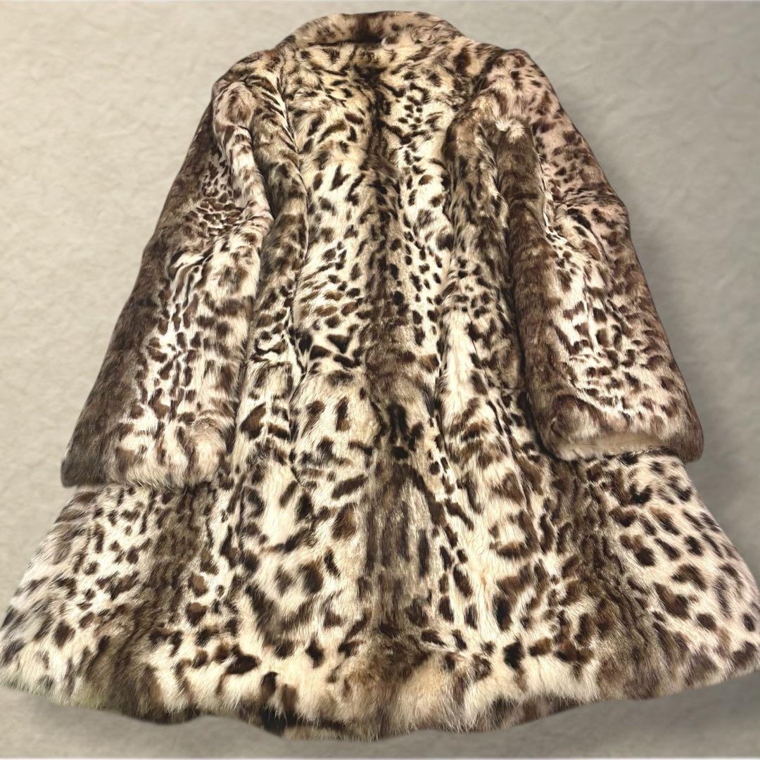 高級感◎ リアルファー ラビット雪豹 レオパード柄 細身Mサイズ　主役級