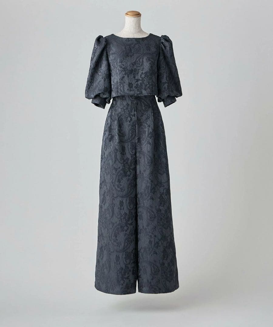 ダークグレー パフスリーブ ロングドレス