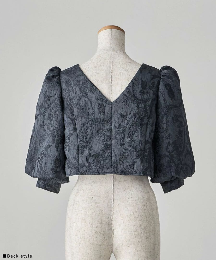 ダークグレー パフスリーブ ロングドレス