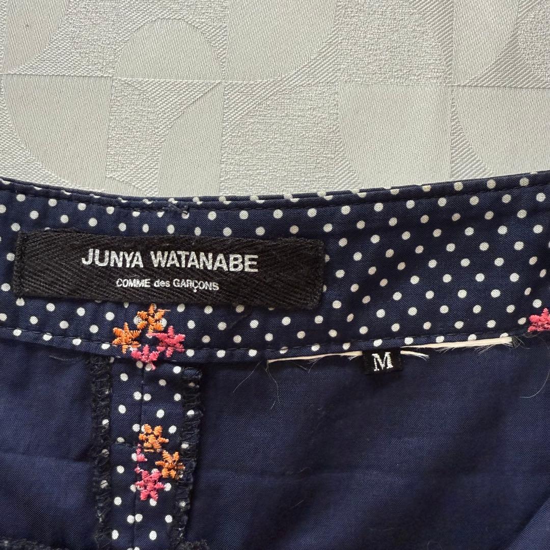 ジュンヤワタナベコムデギャルソン エンブロイダリー刺繍 ドット柄パンツ ネイビー
