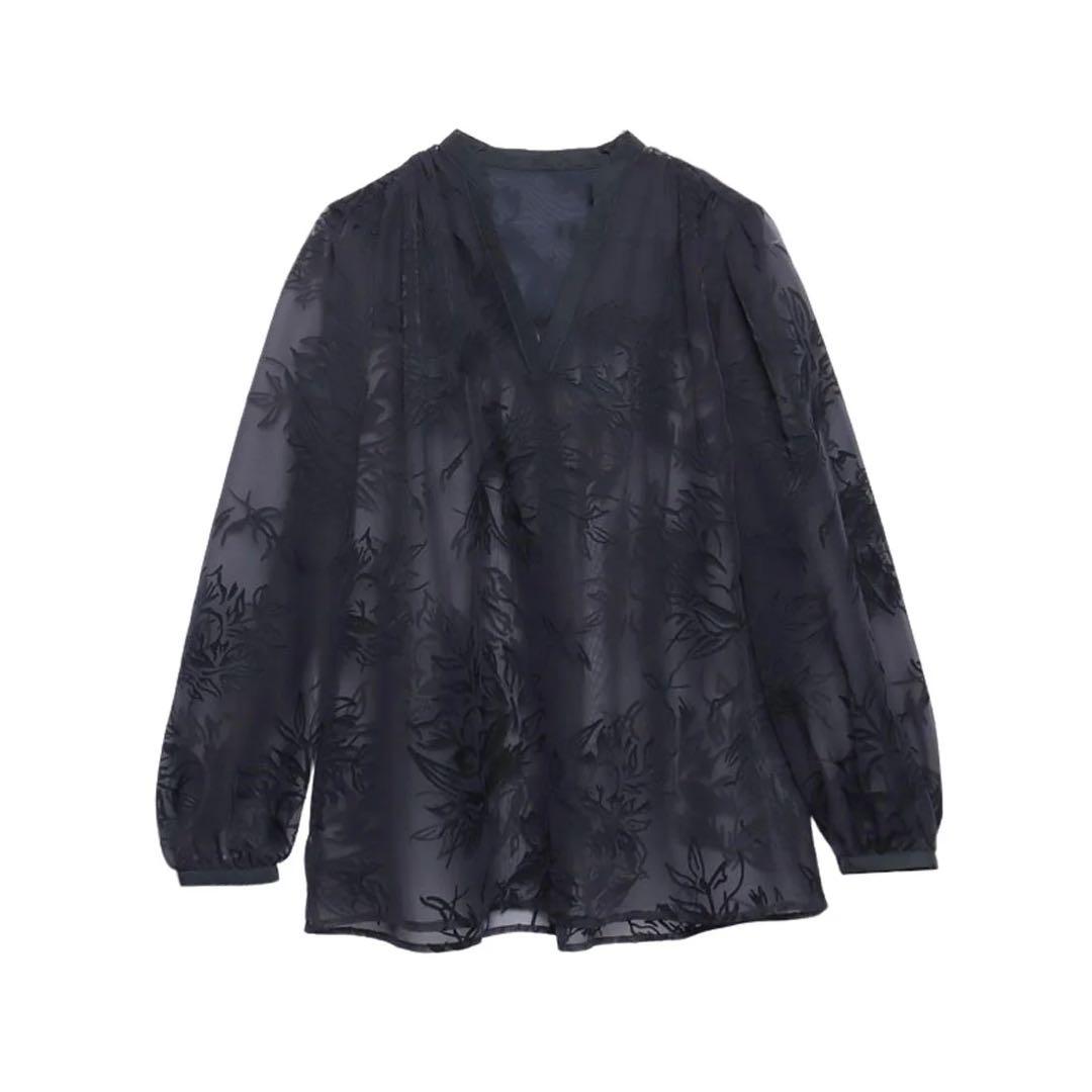 スキッパーネックオパールブラウス ネイビー アニュアンス