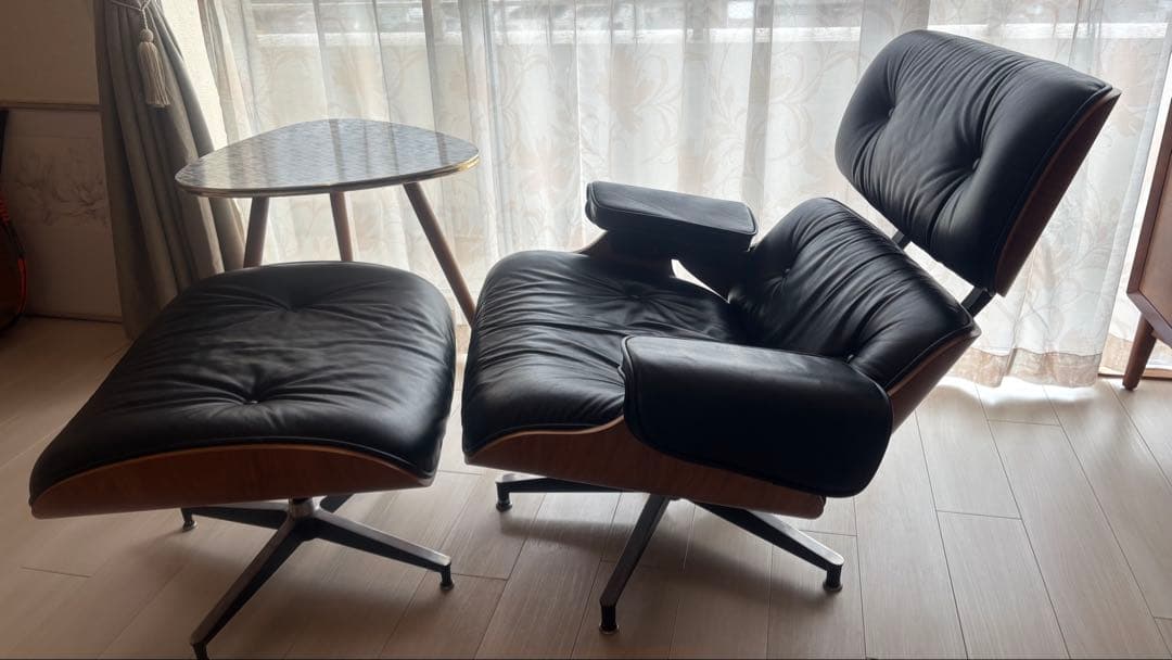 1人用ラウンジソファ & オットマン ブラックレザー【練馬区引取限定】