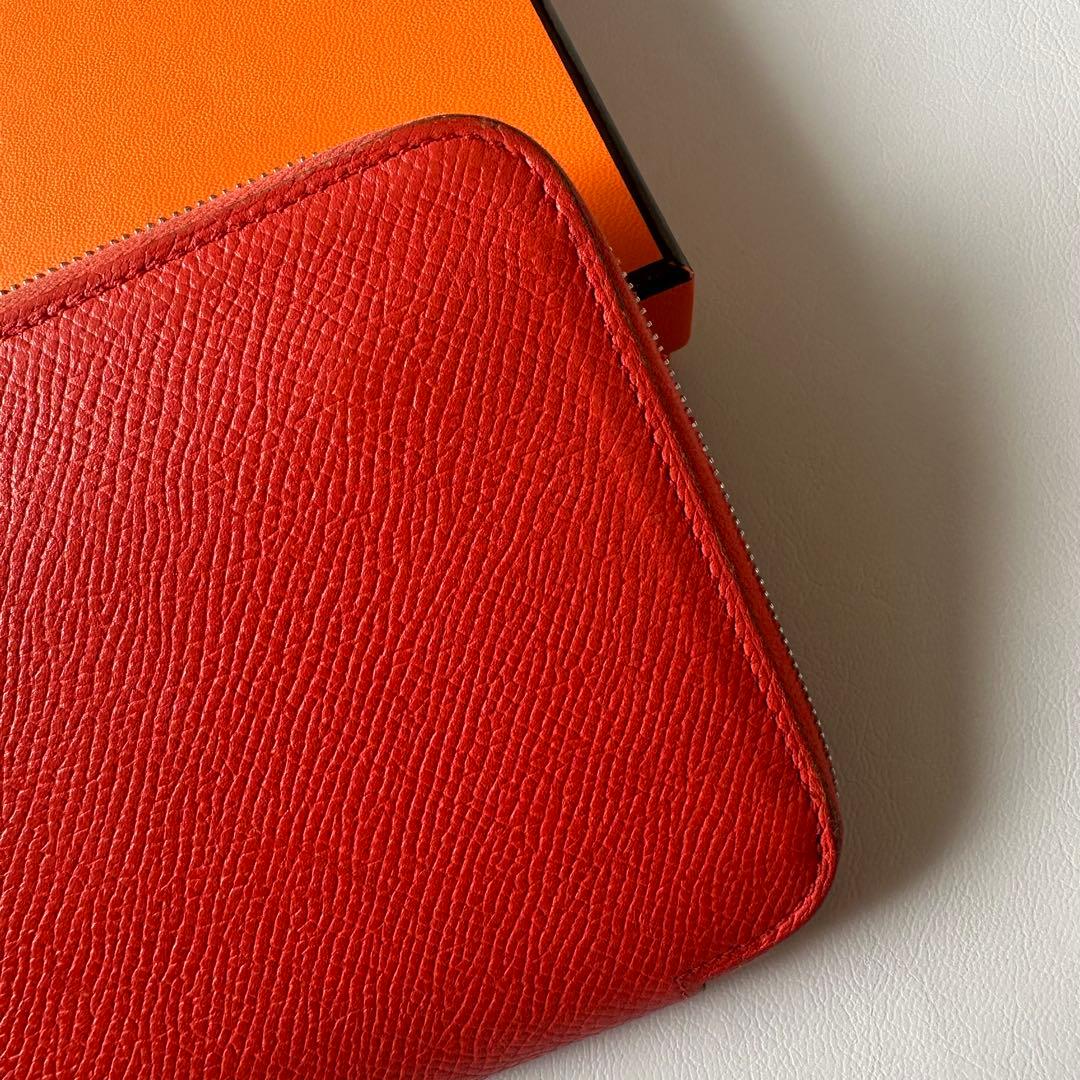 箱付 HERMES アザップロング シルクイン 財布 朱色