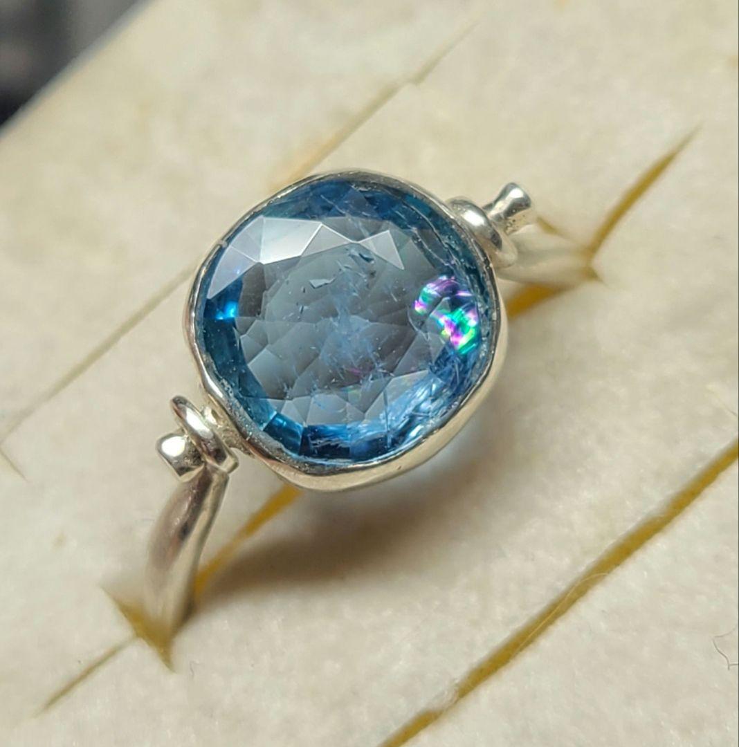 深い海の煌めき★サンタマリアアフリカーナアクアマリンリング、レインボーInc★