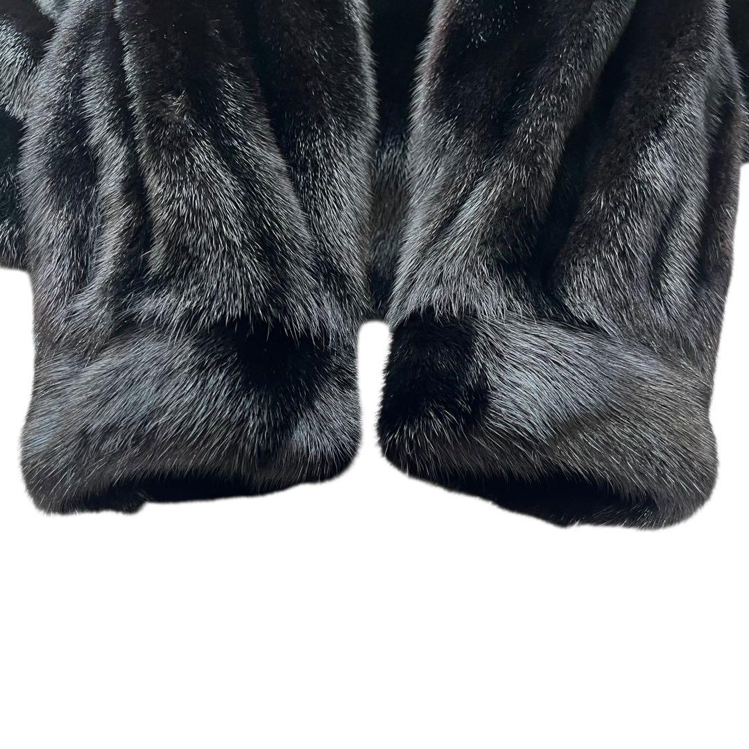 着丈80cm ブラックミンク リアルファー 毛皮 毛並み◎ なめし柔らか 総柄