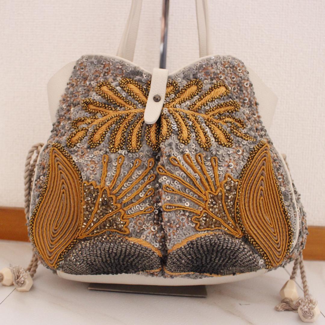 jelly様JAMIN PUECH ハンドバッグ スパンコール グレー ゴールド