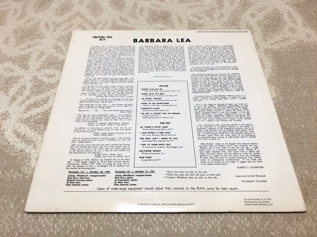その他 TEST PRESS Barbara Lea Johnny Windhurst