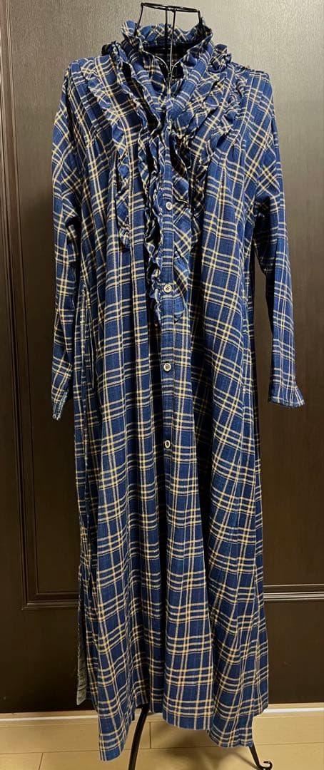 45R 藍インドネルチェックのカシュクールドレス