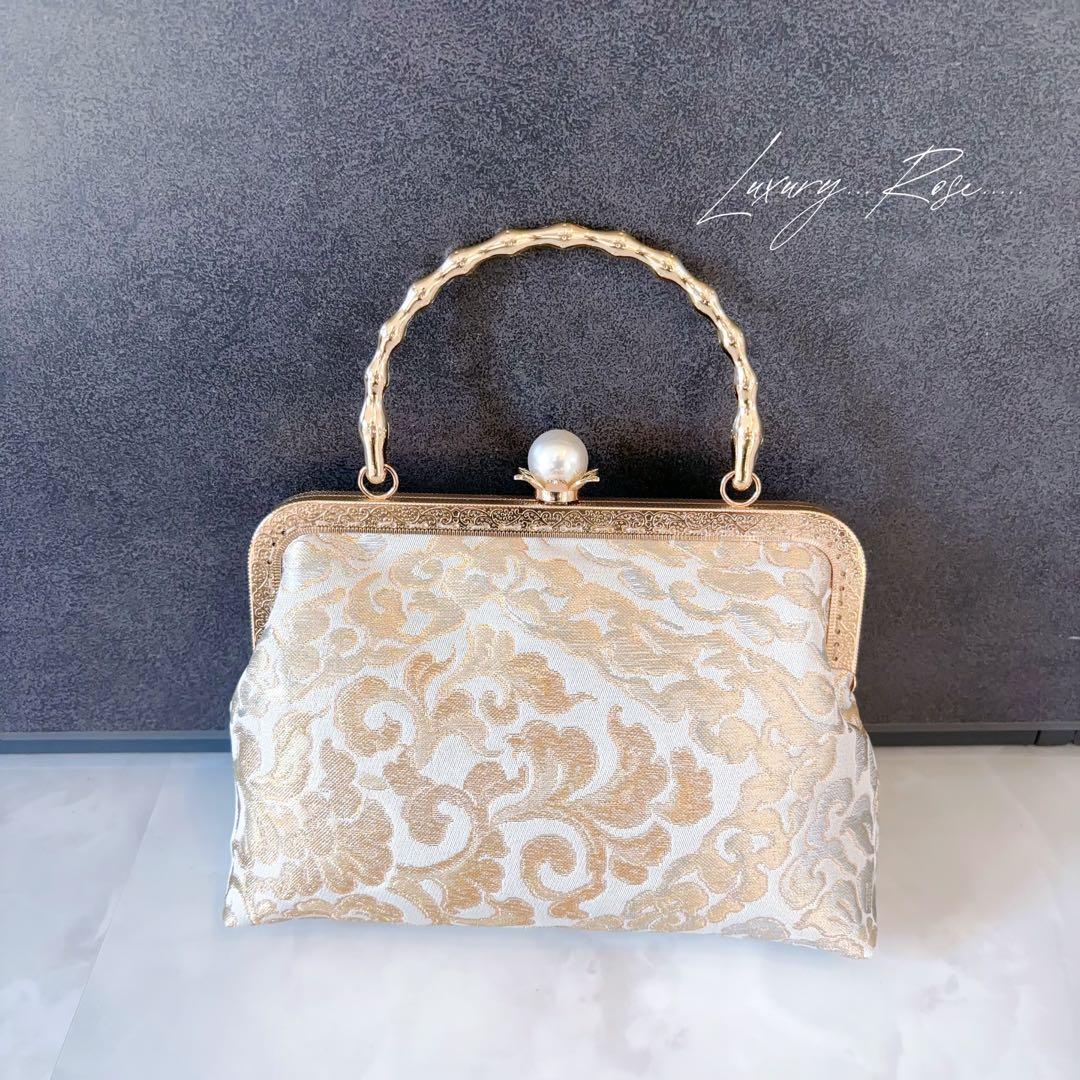 １月の新作♡京都西陣服部織物　最高級格の高い伝統柄絹の煌めき上品ゴールド帯バッグ