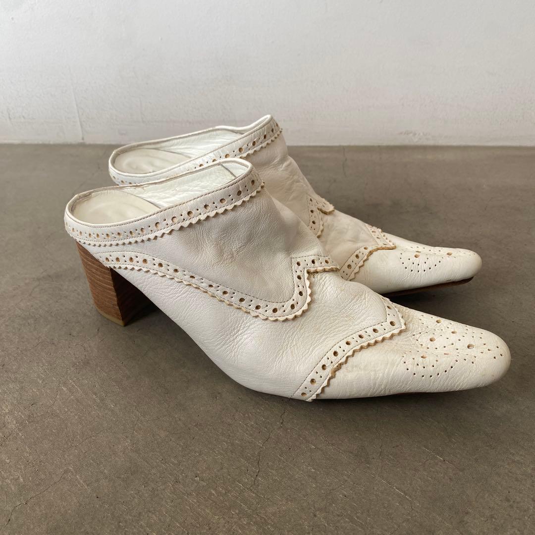 JUNYA WATANABE ホワイトレザースウィングチップミュール