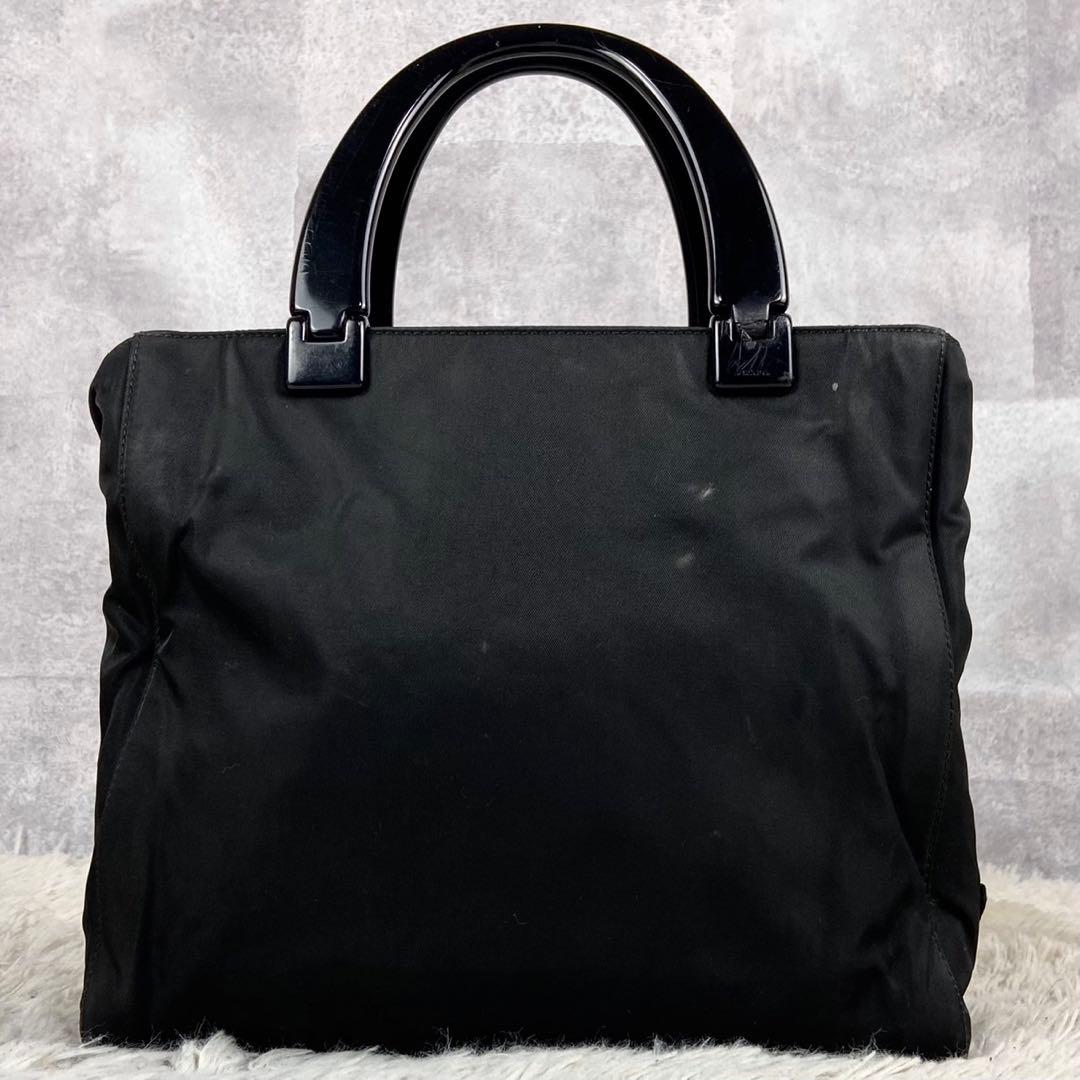 極美品 PRADA ナイロン ハンドバッグ 三角プレート ファスナー ブラック