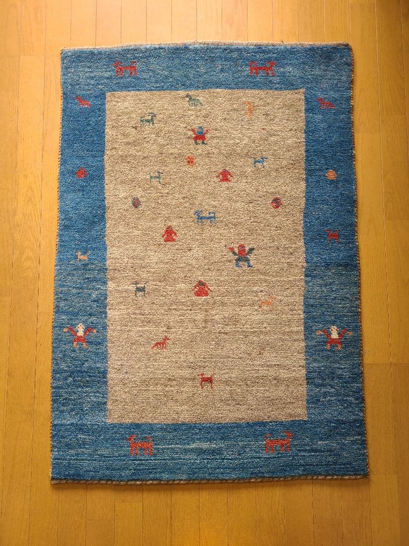 連休限定価格♪ギャッベ　手織り絨毯　民族模様　ラグ　約125×85㎝