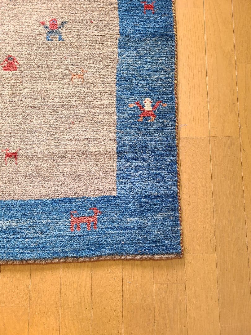 連休限定価格♪ギャッベ　手織り絨毯　民族模様　ラグ　約125×85㎝