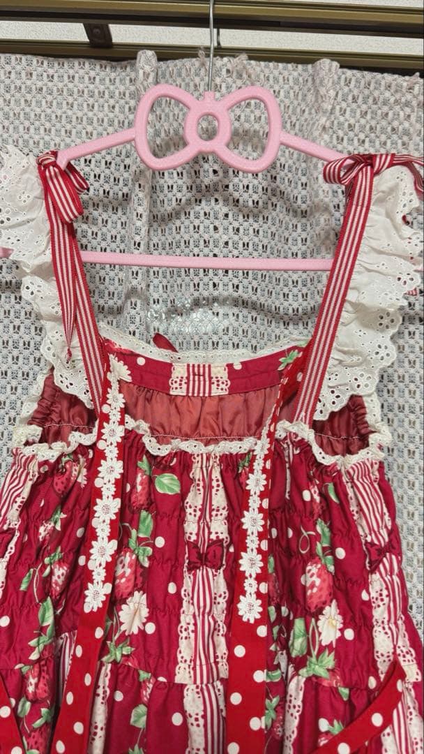 Angelic Pretty 摘みたていちごシャーリングジャンパースカートレッド