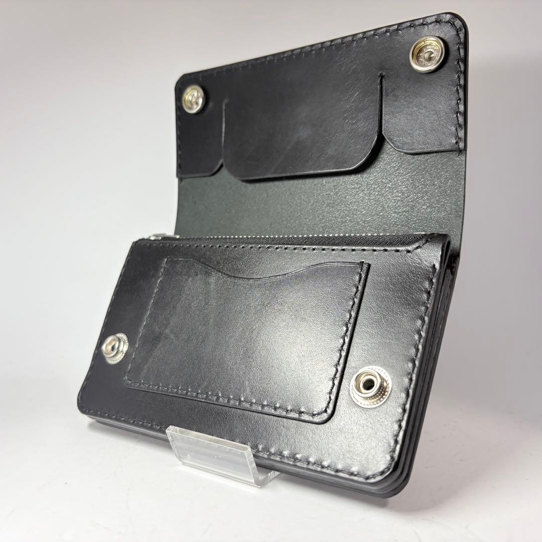 【本革】トラッカーウォレット　ミドル　姫路レザー　ブラック　二つ折り財布
