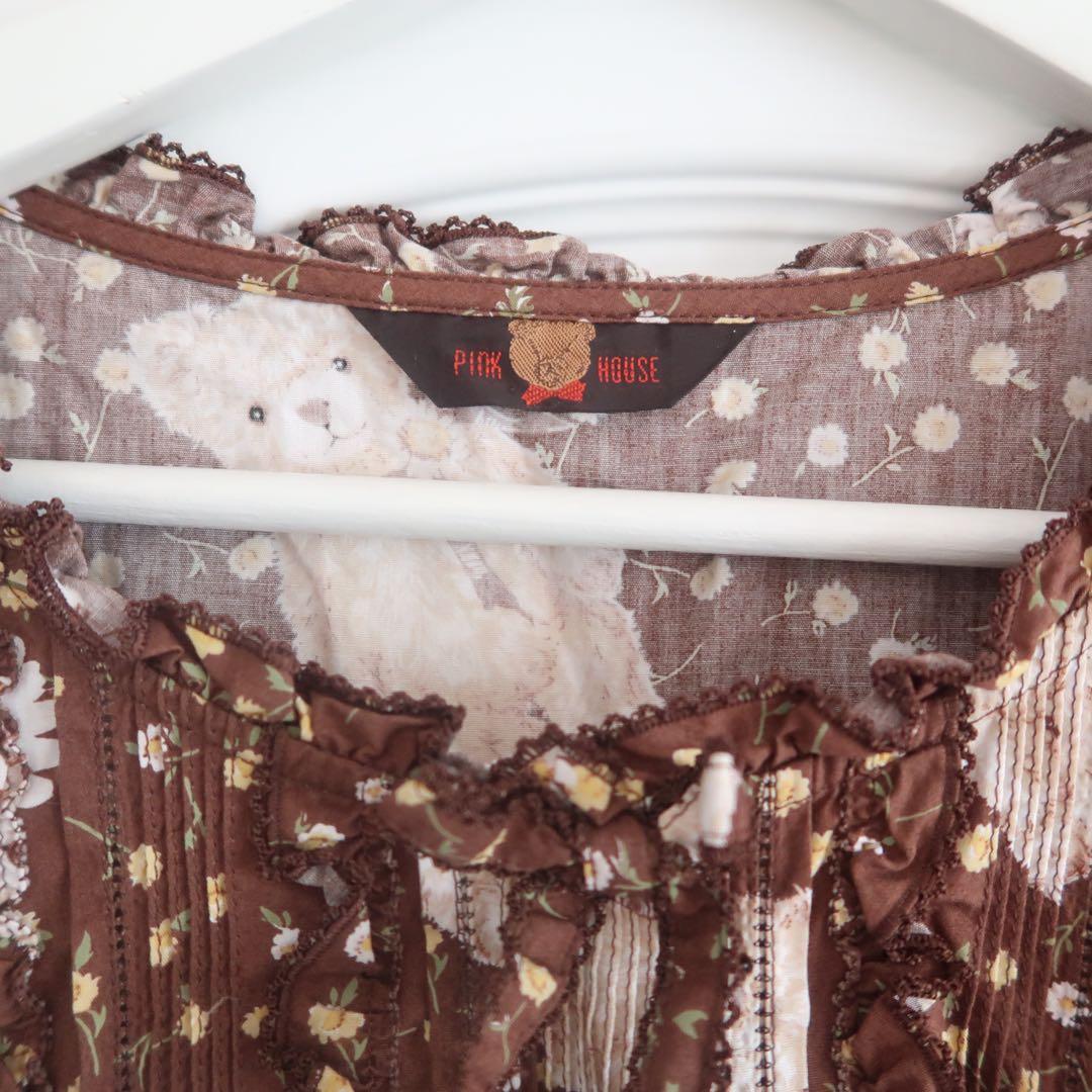 週末限定お値下ピンクハウス ひなぎくテディプリントミディワンピース チョコレート