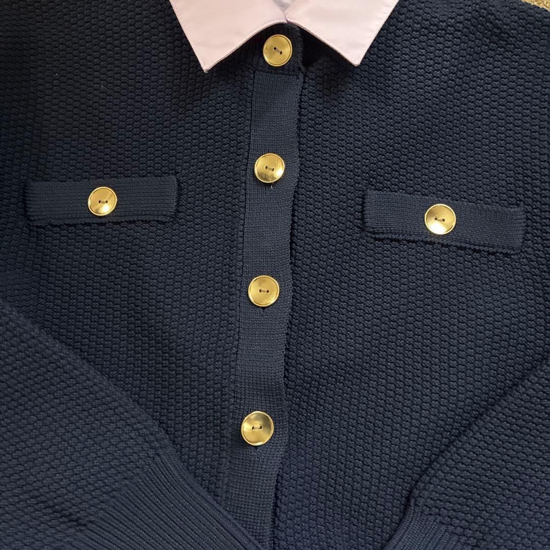 新品 ジャスグリッティー JUSGLITTY 衿付きカノコカーデガン Mネイビー