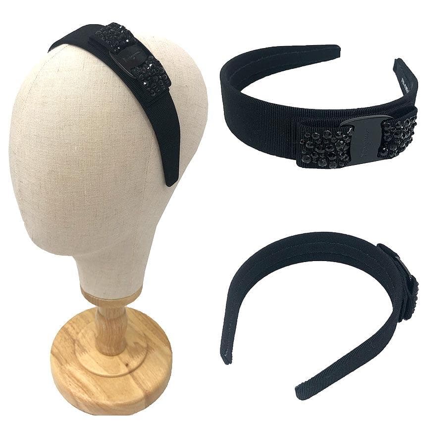 フェラガモ　ヴァラ　リボン　カチューシャ　ブラッククリスタル　aq12222