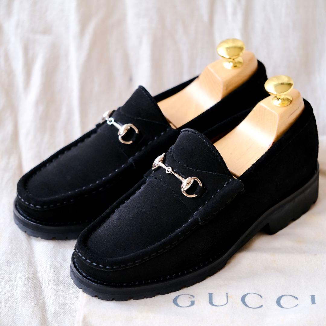 美品GUCCIグッチ ホースビットスエードローファー ブラック34.5C