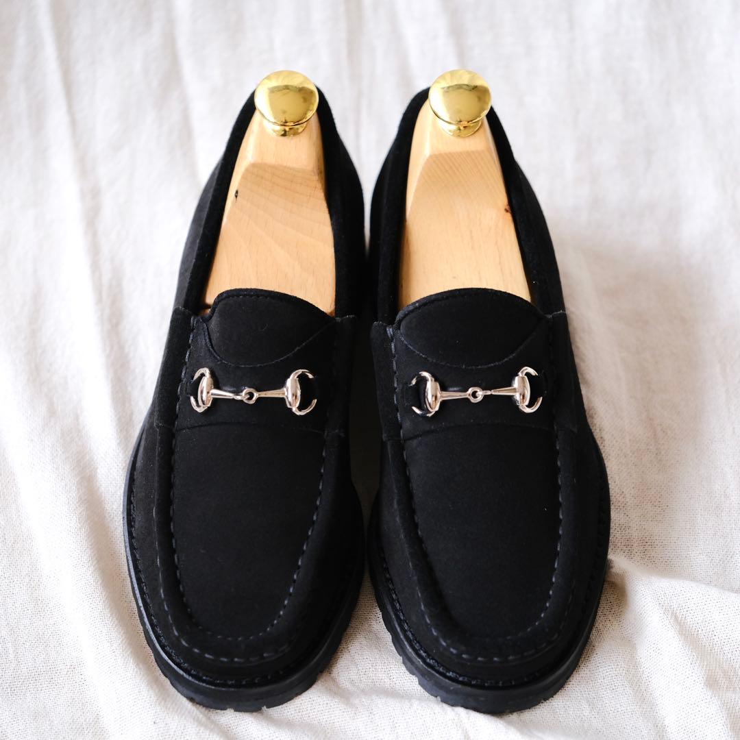 美品GUCCIグッチ ホースビットスエードローファー ブラック34.5C