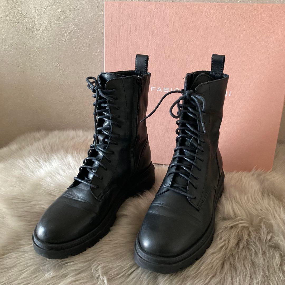 ファビオルスコーニ＊トラックソール レースアップ 編み上げサイドジップブーツ36
