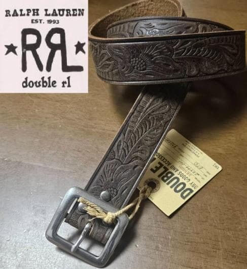 【新品未使用】RRL アメリカンヴィンテージエンボス加工 ブラウンベルト34