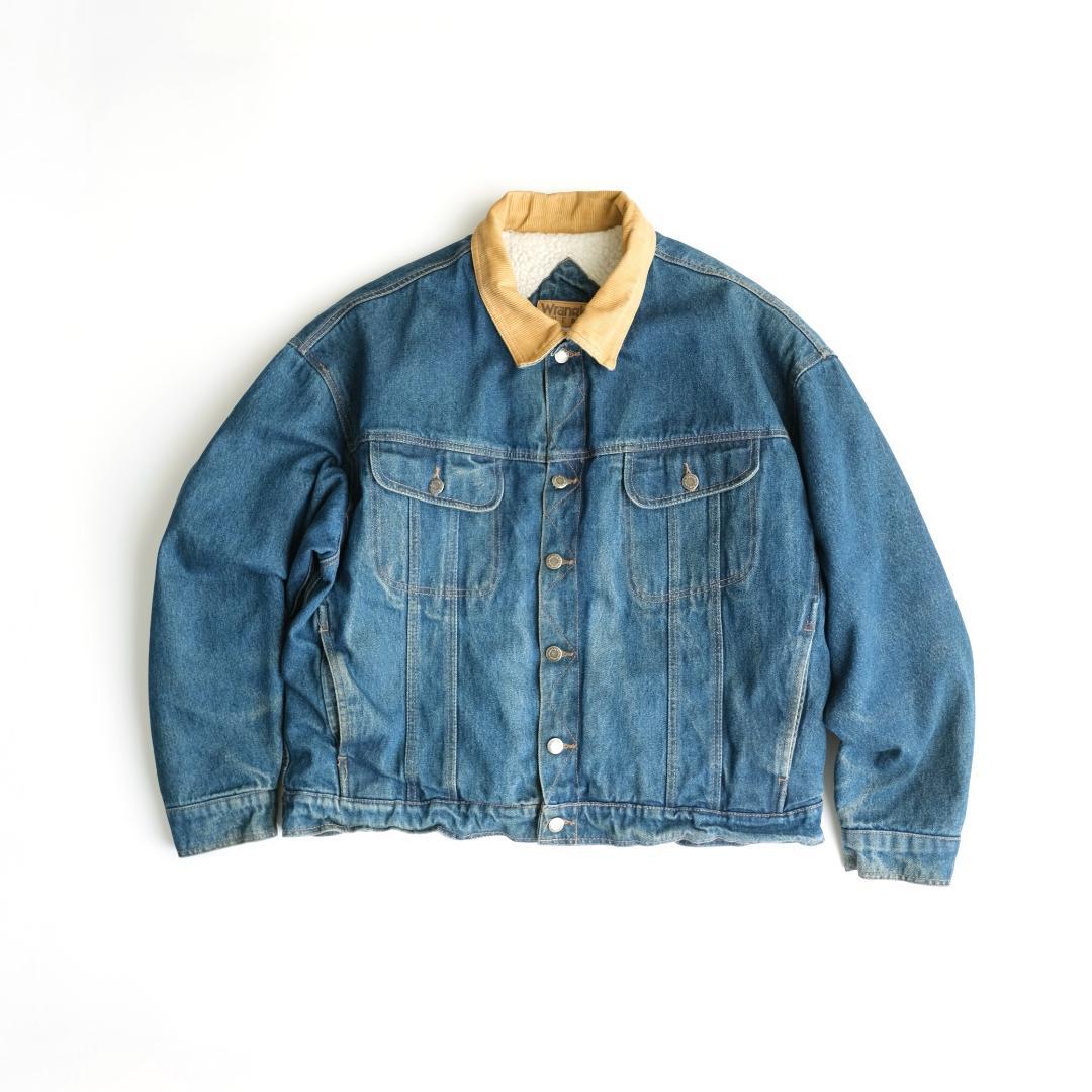 Wrangler　90s 襟コーデュロイ 裏ボアデニムジャケット 青 XL.