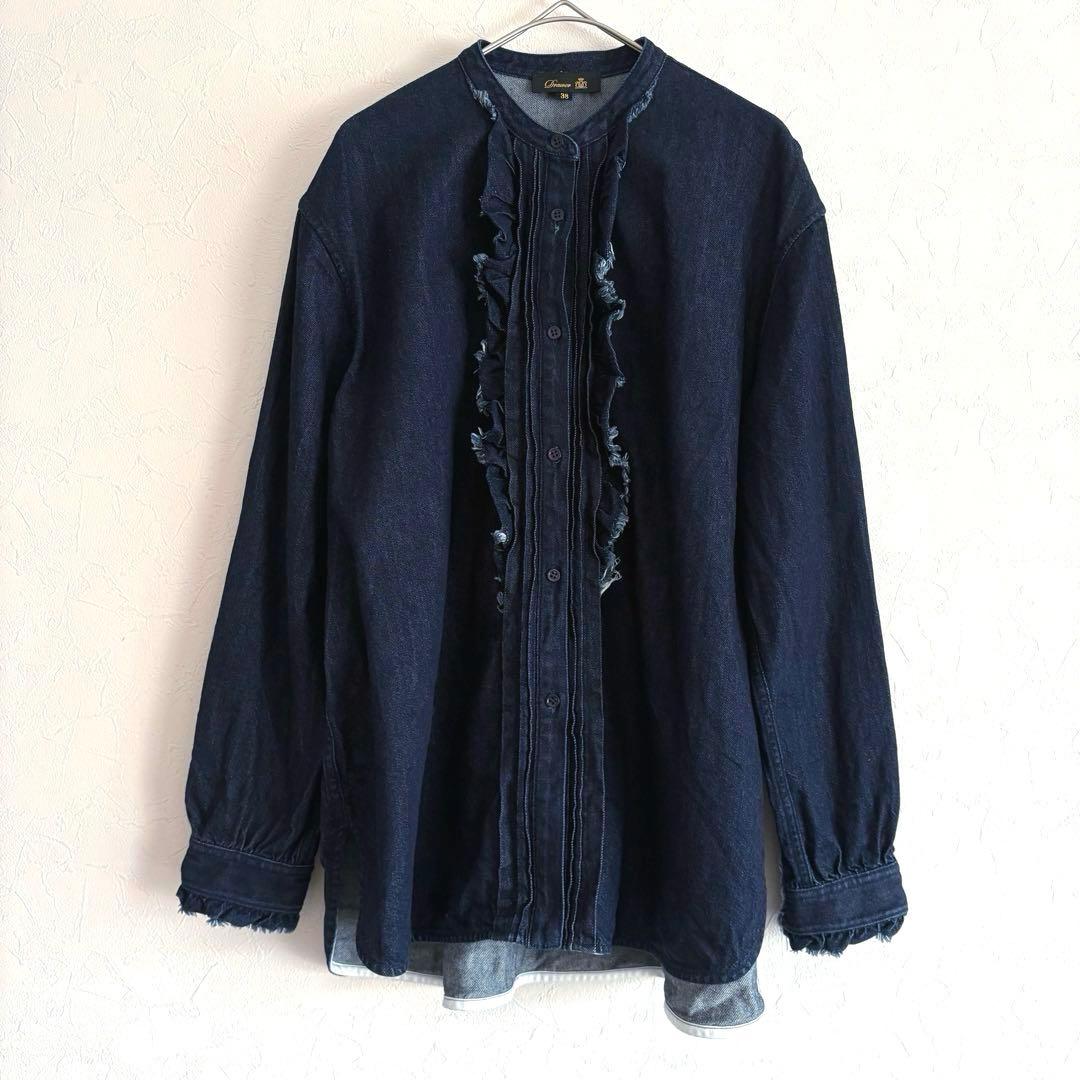 25SS ドゥロワー シルク混 デニム フリルシャツ ブラウス 38