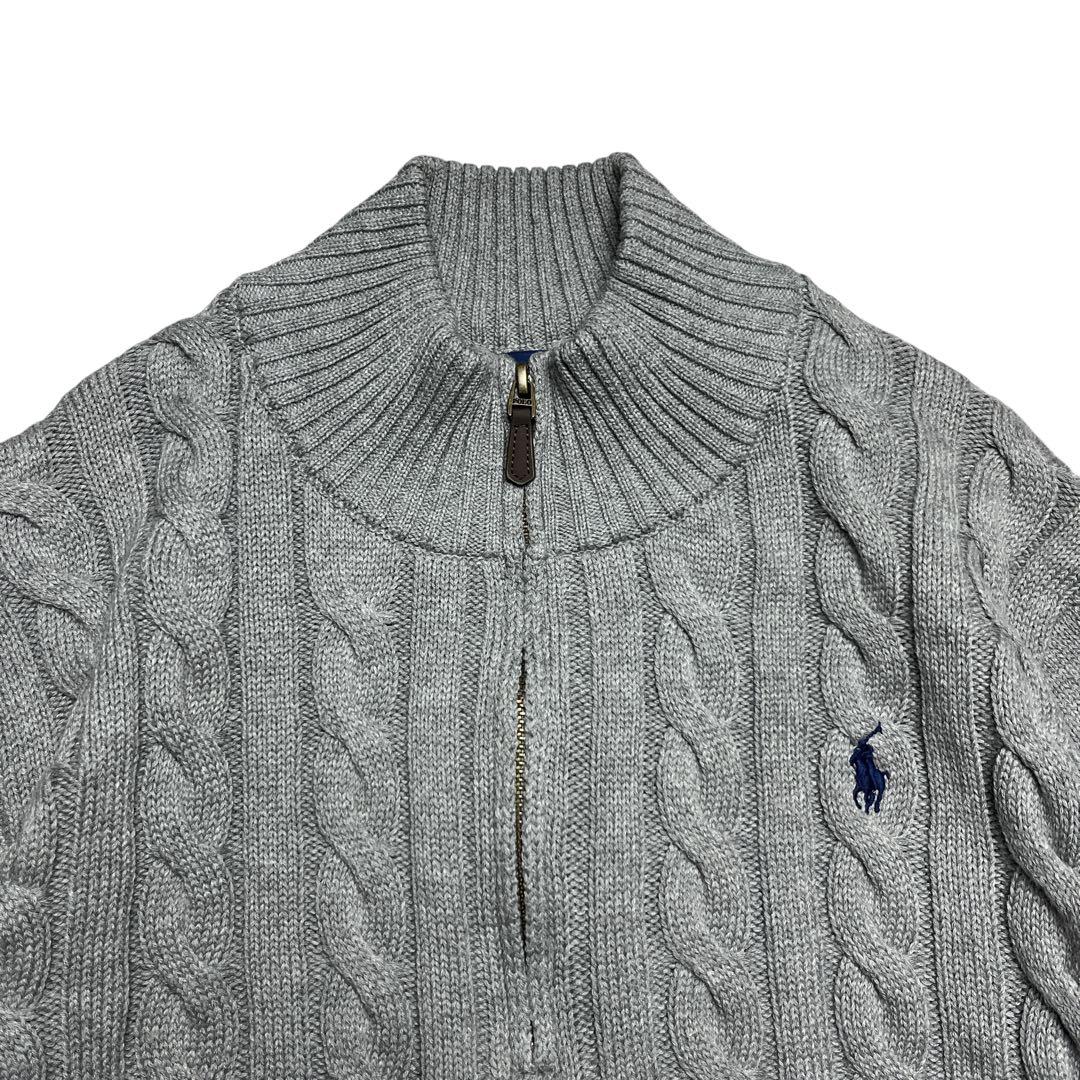 【美品】ポロラルフローレン 現行 ケーブルニット ハーフジップ グレー L